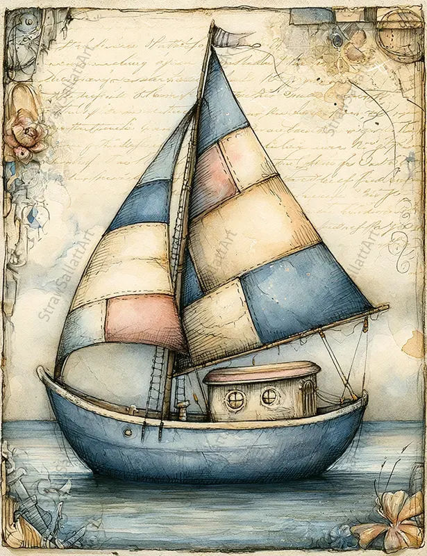 Vintage Coastal Junk Journal Art Pages