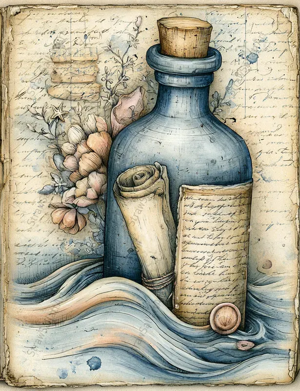 Vintage Coastal Junk Journal Art Pages