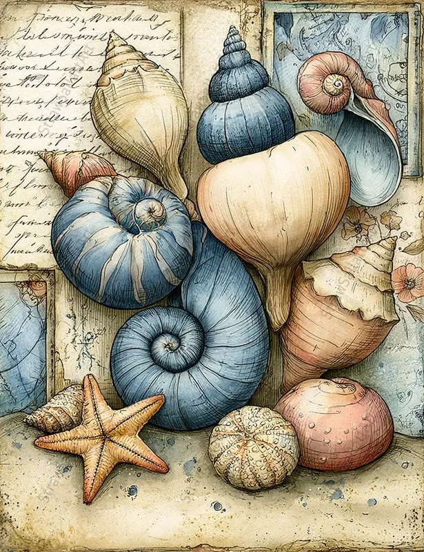Vintage Coastal Junk Journal Art Pages