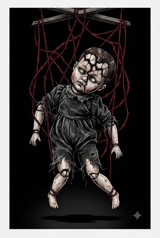Vintage Horror Doll Linocut Illustrations