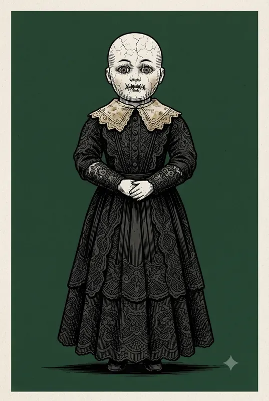 Vintage Horror Doll Linocut Illustrations