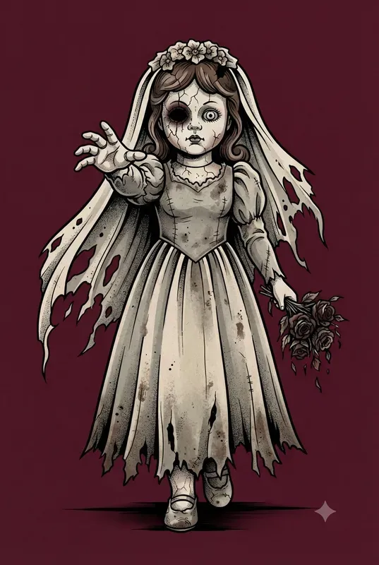 Vintage Horror Doll Linocut Illustrations