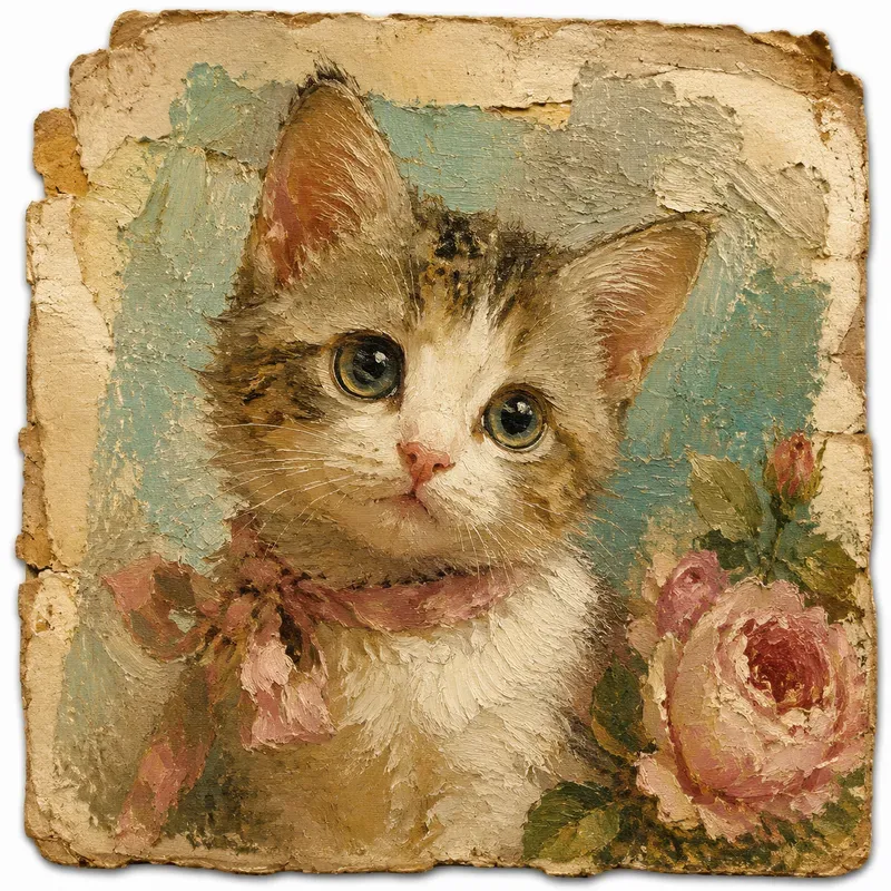 Cute Animal Oil Painting Ephemera