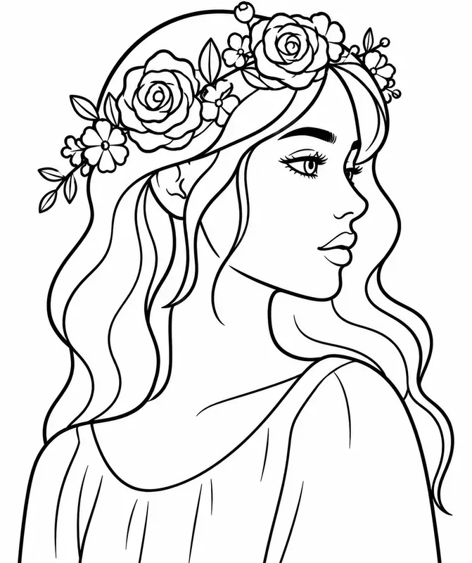 Bold Floral Girl Coloring Pages