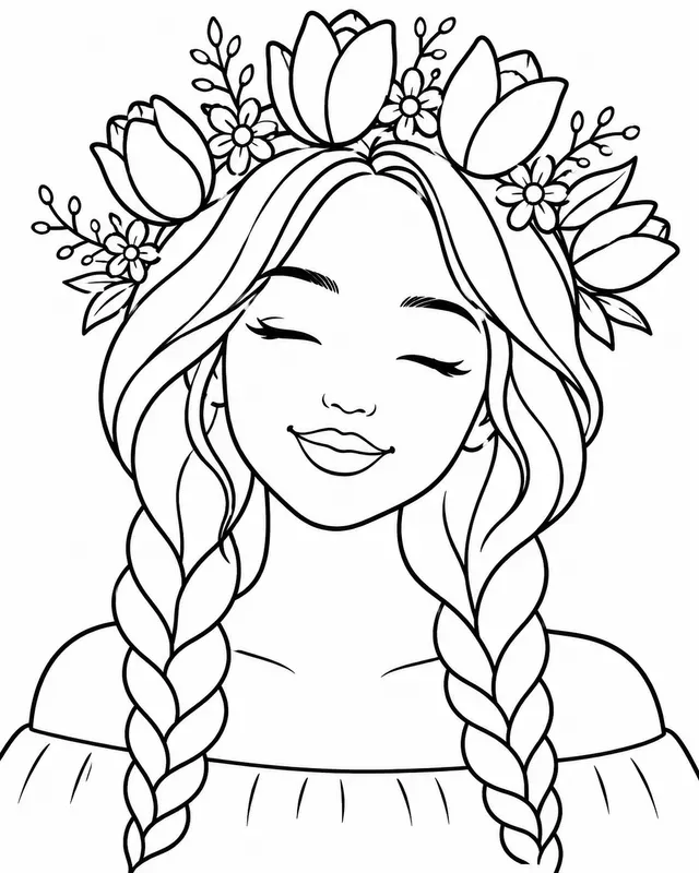 Bold Floral Girl Coloring Pages