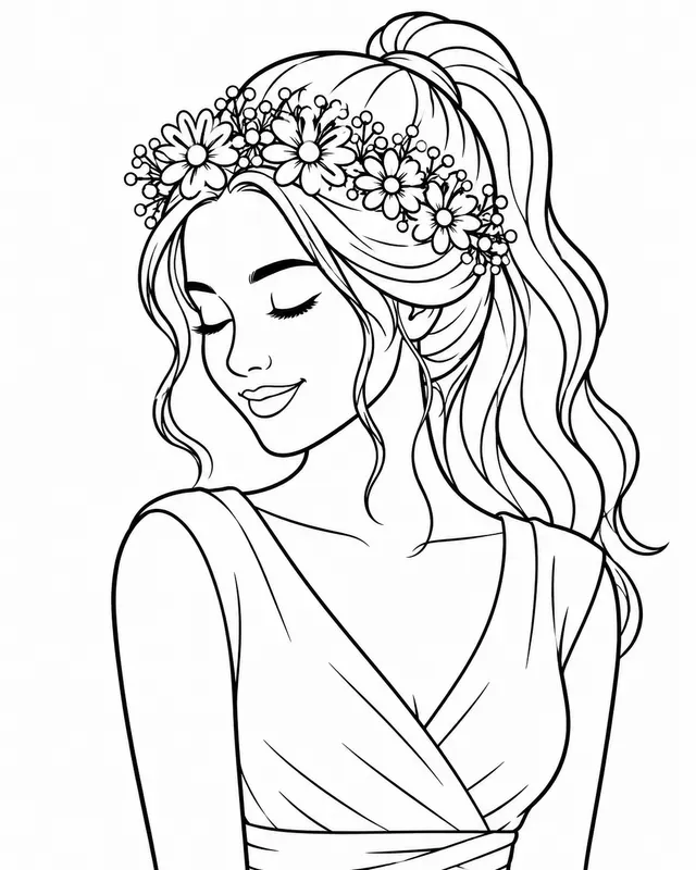 Bold Floral Girl Coloring Pages