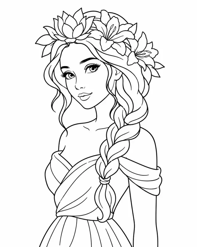 Bold Floral Girl Coloring Pages