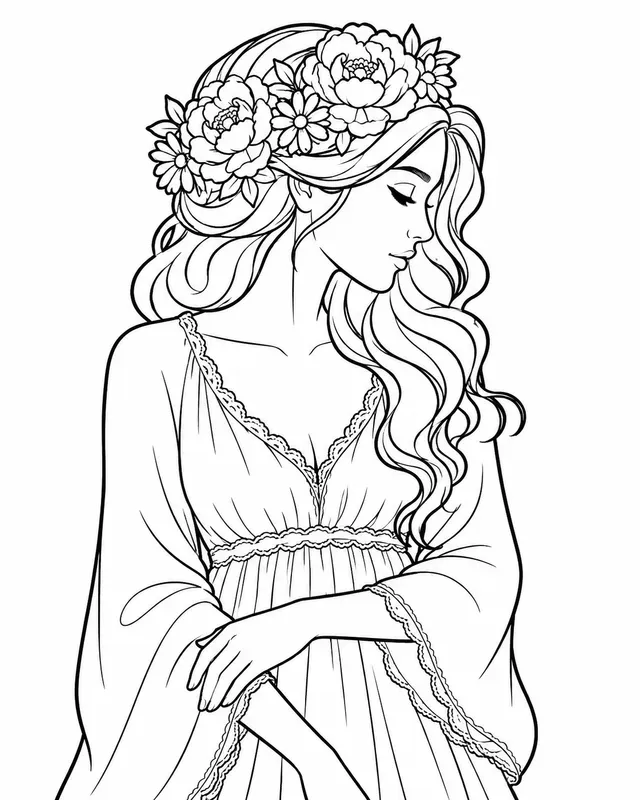 Bold Floral Girl Coloring Pages