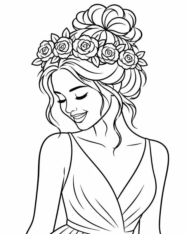 Bold Floral Girl Coloring Pages