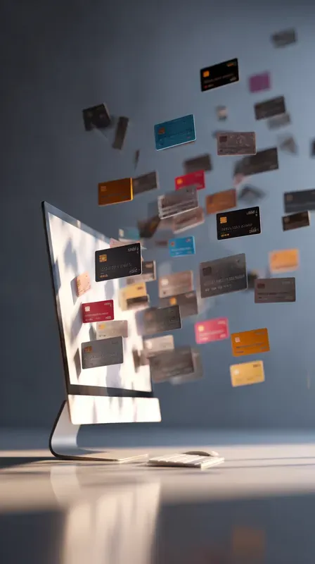 Digital Cards Emerging From Screen