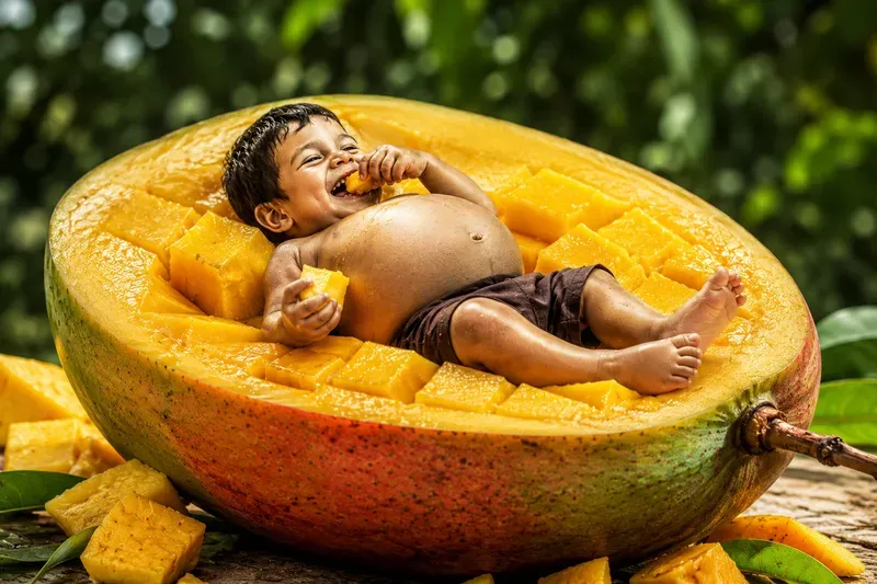 Whimsical Fruit Eating Images
