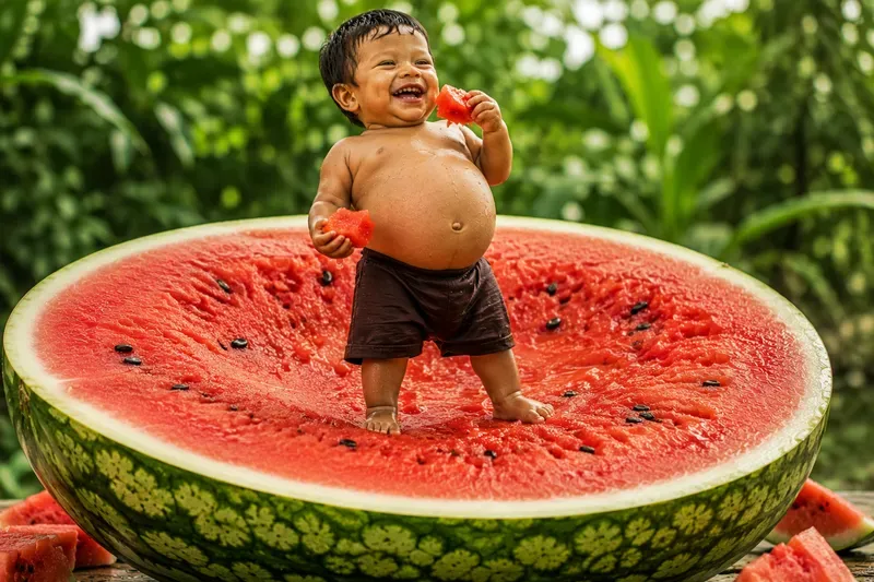 Whimsical Fruit Eating Images