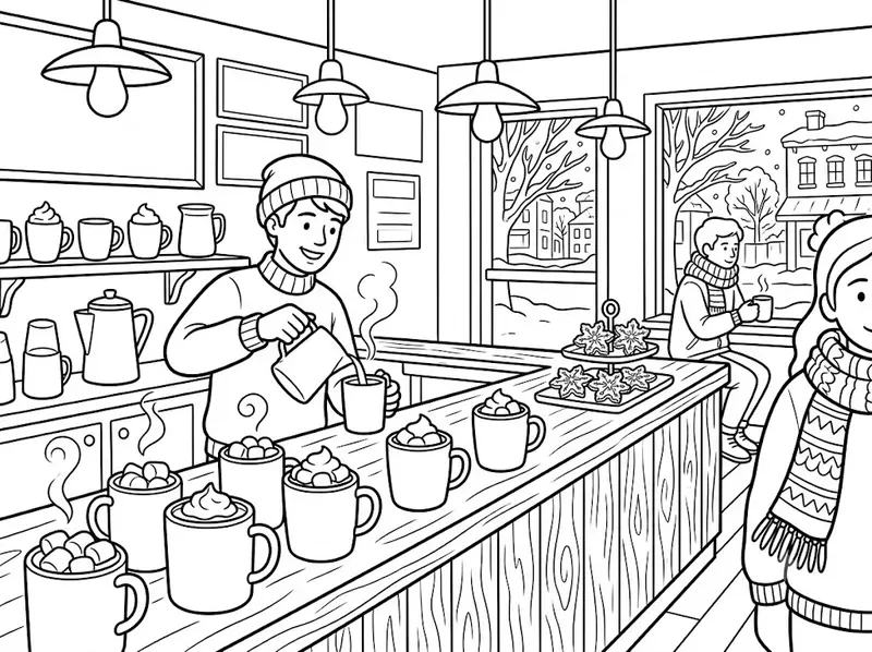 Cozy Hot Cocoa Cafe Coloring Pages