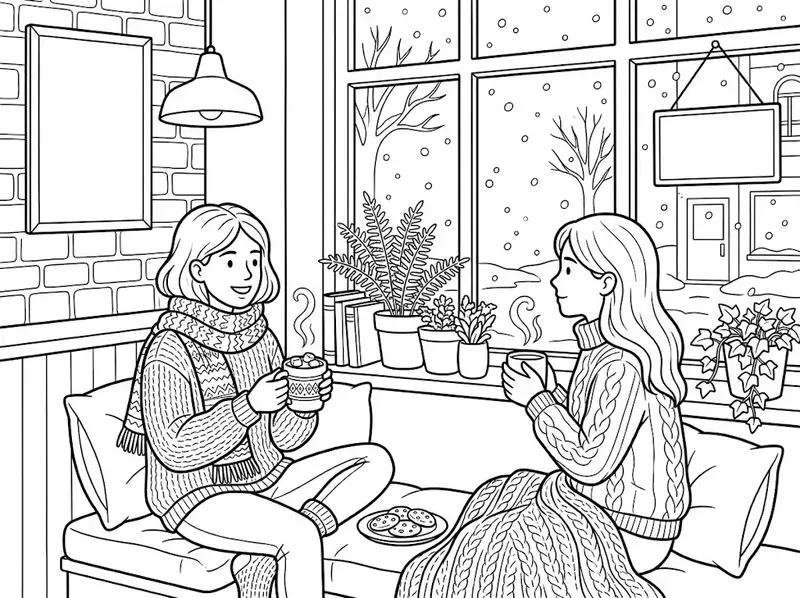 Cozy Hot Cocoa Cafe Coloring Pages