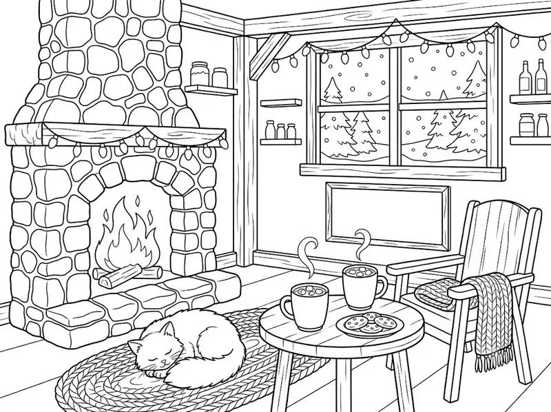 Cozy Hot Cocoa Cafe Coloring Pages