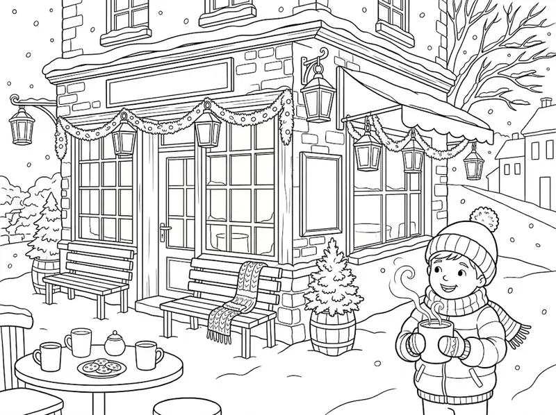 Cozy Hot Cocoa Cafe Coloring Pages