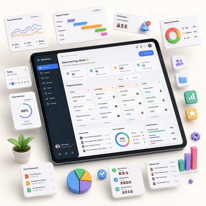 3D App UI Dashboard Mockups
