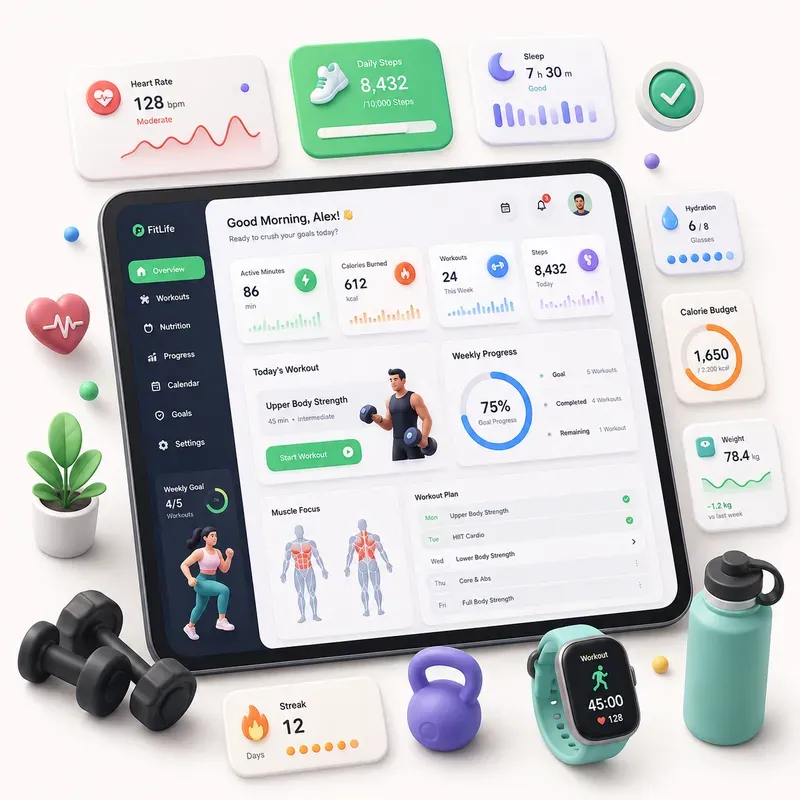 3D App UI Dashboard Mockups