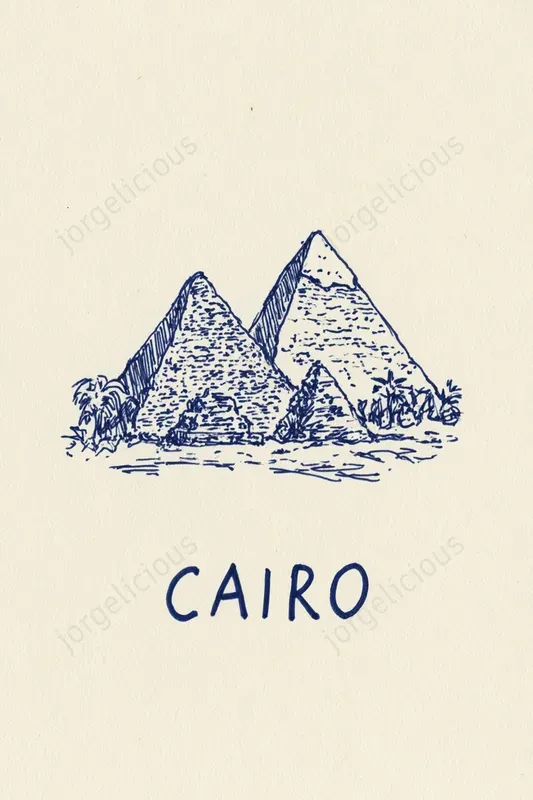 Minimal Blue Ink Travel Sketch Prints