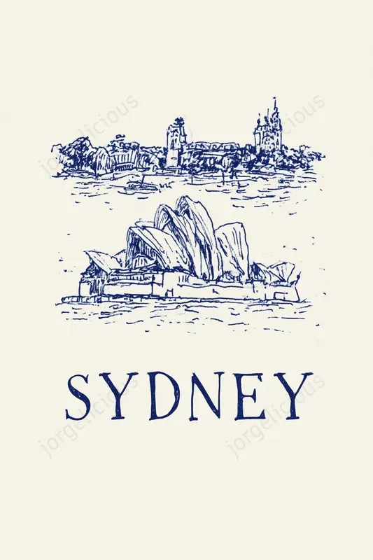 Minimal Blue Ink Travel Sketch Prints