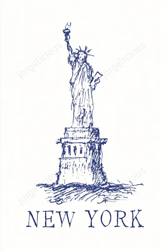 Minimal Blue Ink Travel Sketch Prints