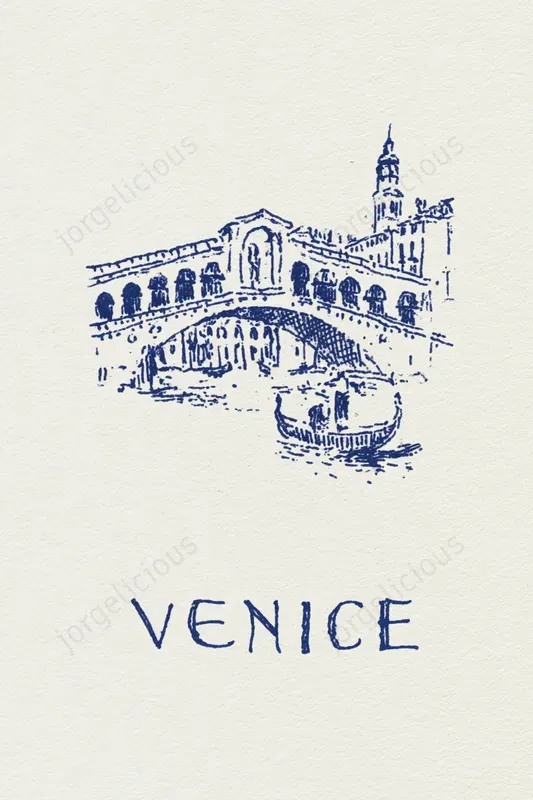 Minimal Blue Ink Travel Sketch Prints