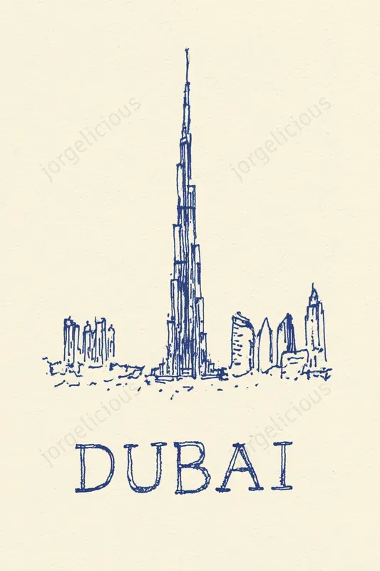 Minimal Blue Ink Travel Sketch Prints