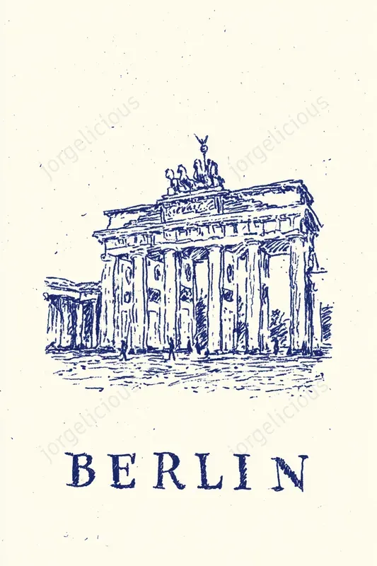 Minimal Blue Ink Travel Sketch Prints