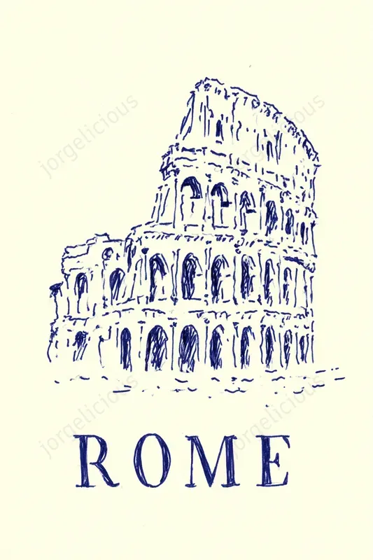 Minimal Blue Ink Travel Sketch Prints