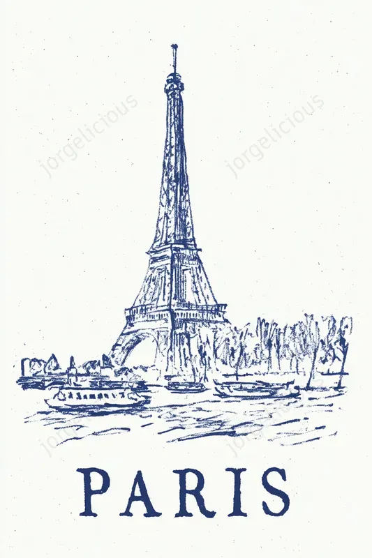 Minimal Blue Ink Travel Sketch Prints