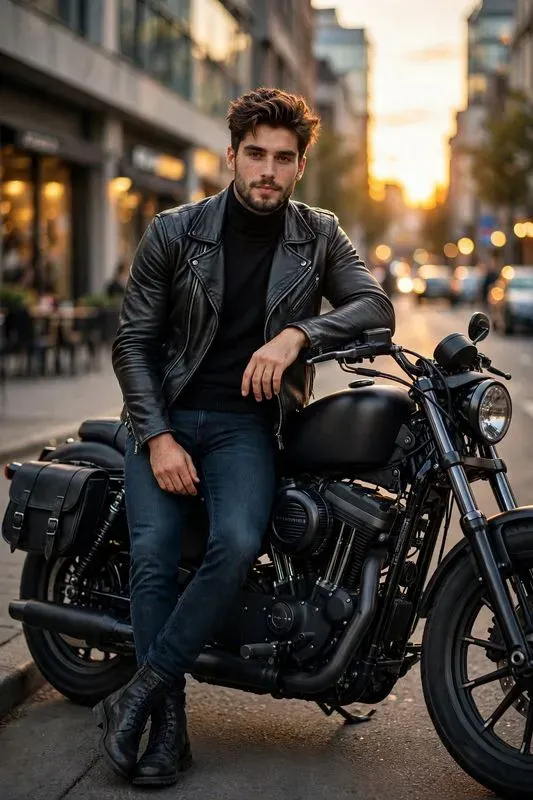 Cinematic Urban Biker Boy Mens Fashion