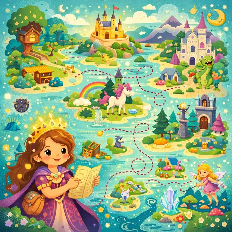 Whimsical Fantasy Map Journey Art