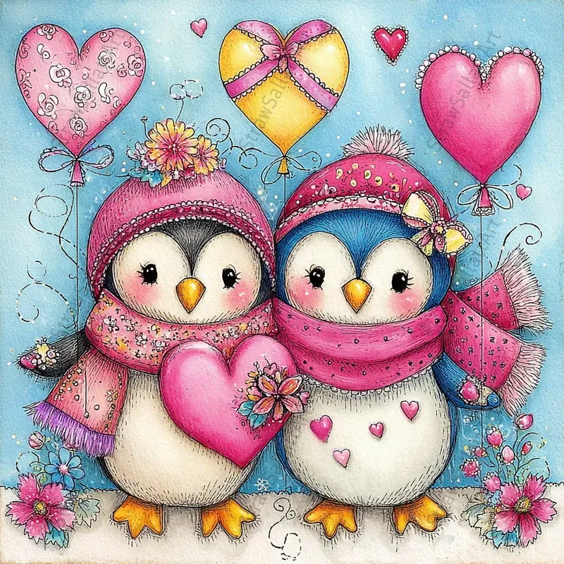 Whimsical Valentine Love Cards Cliparts