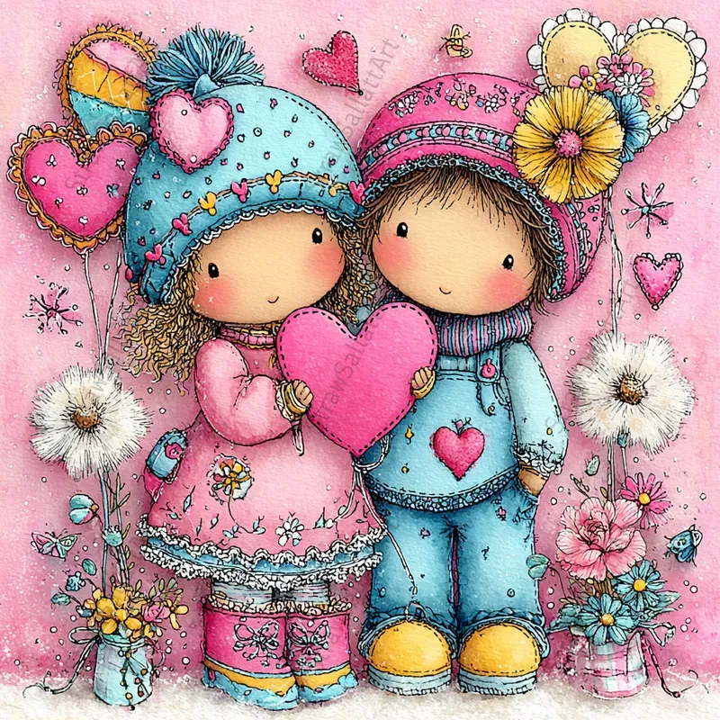 Whimsical Valentine Love Cards Cliparts
