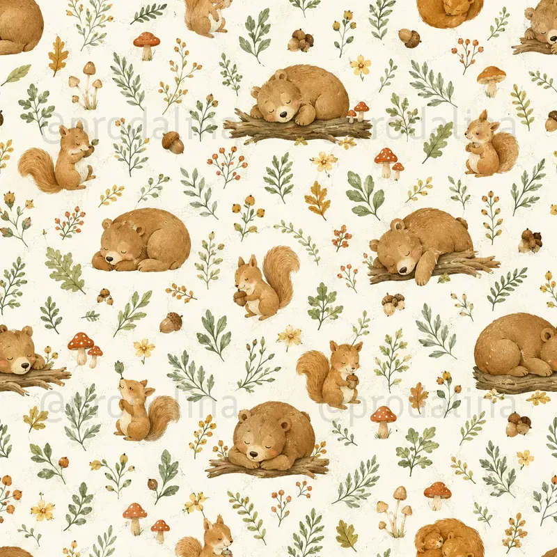 Cute Woodland Animals Seamless Patterns