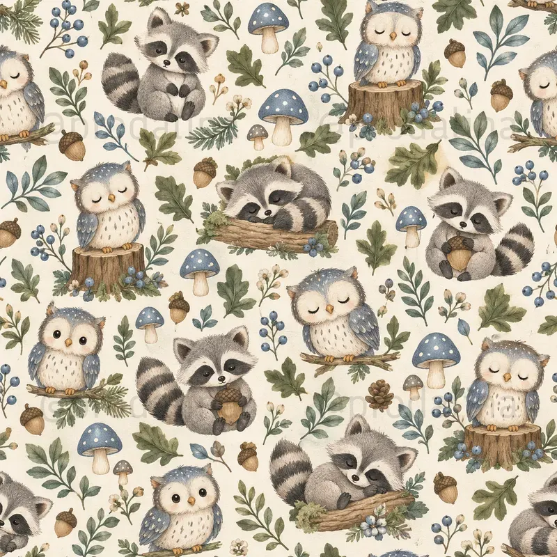 Cute Woodland Animals Seamless Patterns