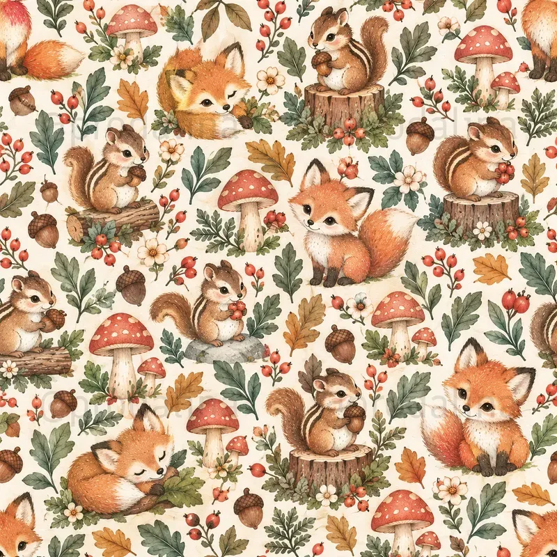 Cute Woodland Animals Seamless Patterns