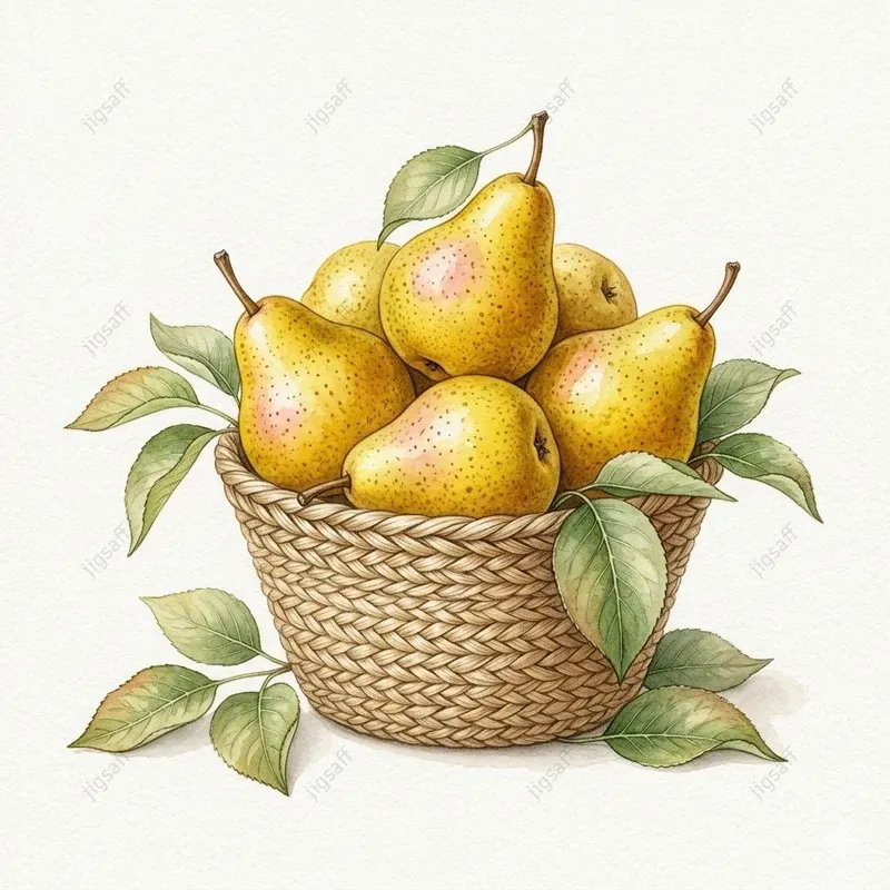 Watercolor Fruit Basket Botanical Art