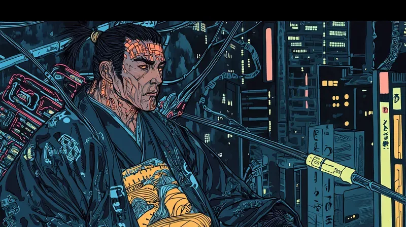 Cyberpunk Ukiyoe Neon Japanese Art