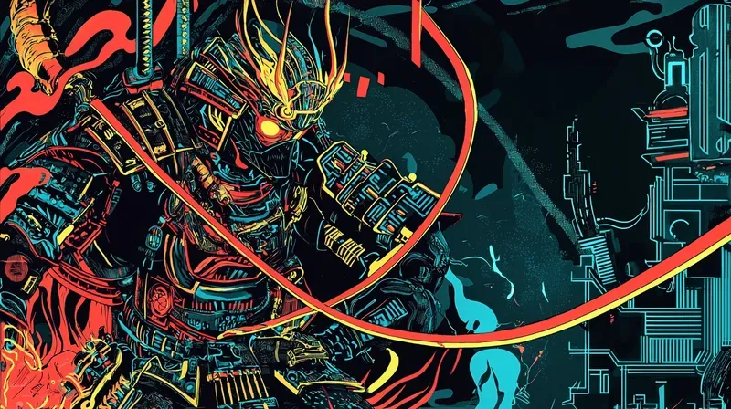 Cyberpunk Ukiyoe Neon Japanese Art