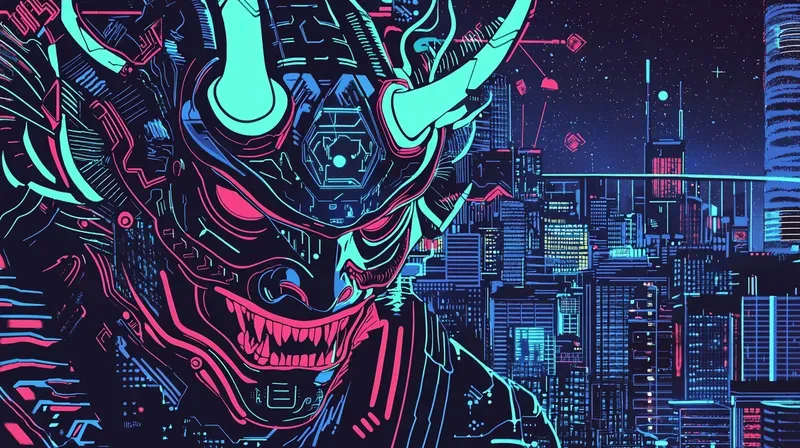 Cyberpunk Ukiyoe Neon Japanese Art