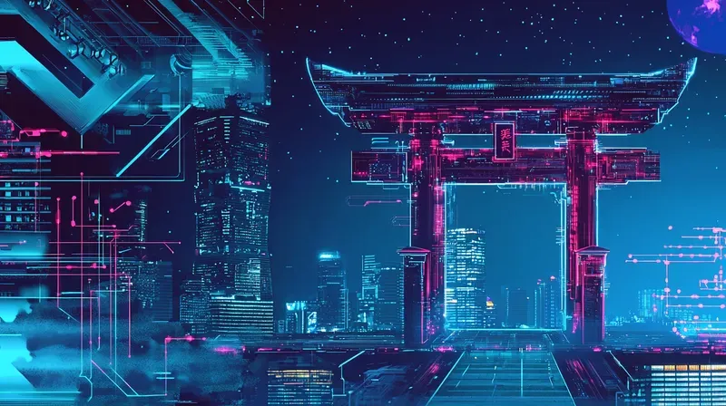 Cyberpunk Ukiyoe Neon Japanese Art