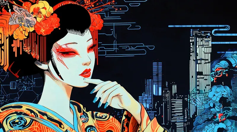 Cyberpunk Ukiyoe Neon Japanese Art