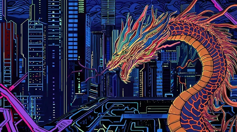 Cyberpunk Ukiyoe Neon Japanese Art