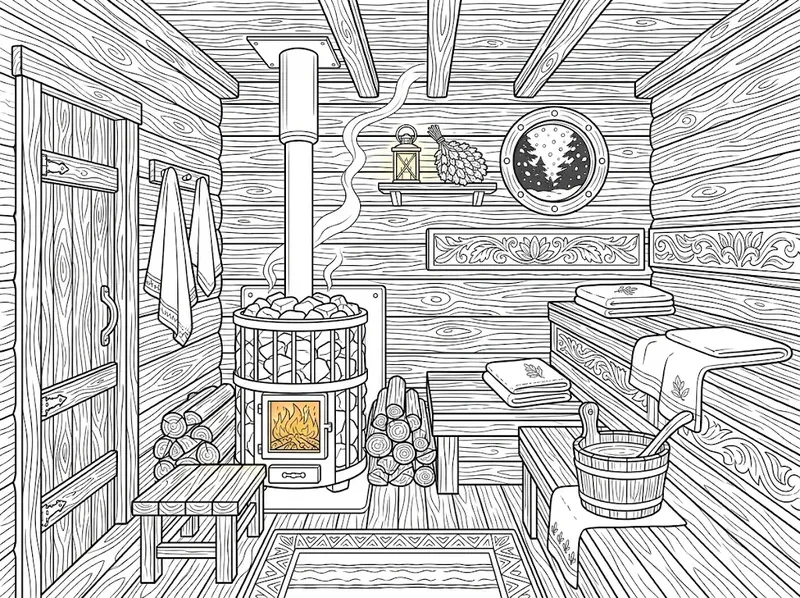 Cozy Lakeside Sauna Coloring Pages