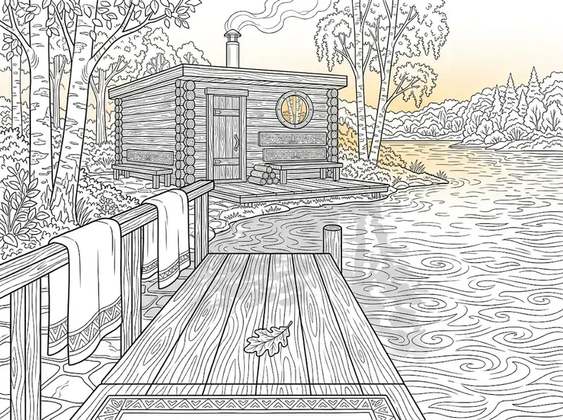 Cozy Lakeside Sauna Coloring Pages