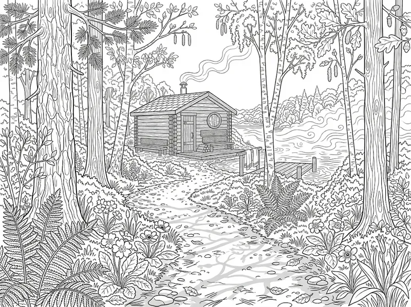 Cozy Lakeside Sauna Coloring Pages