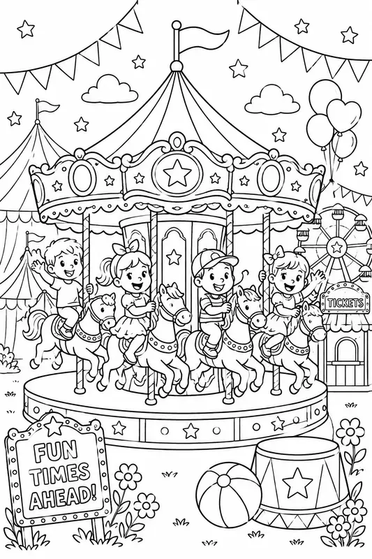 Cute Vintage Circus Coloring Books