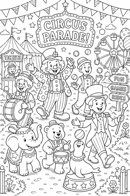Cute Vintage Circus Coloring Books