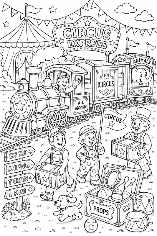 Cute Vintage Circus Coloring Books